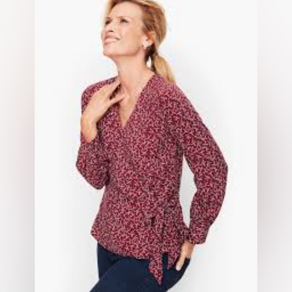 Talbots Poet Sleeve Wrap Top- CURLY ROSES